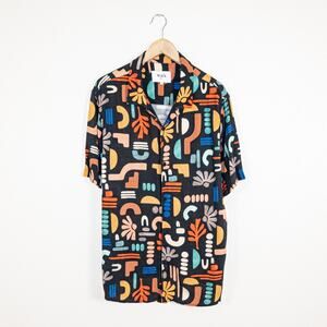 WAX London Limited Iggy Geo Print Camp collar shirt size 2XL